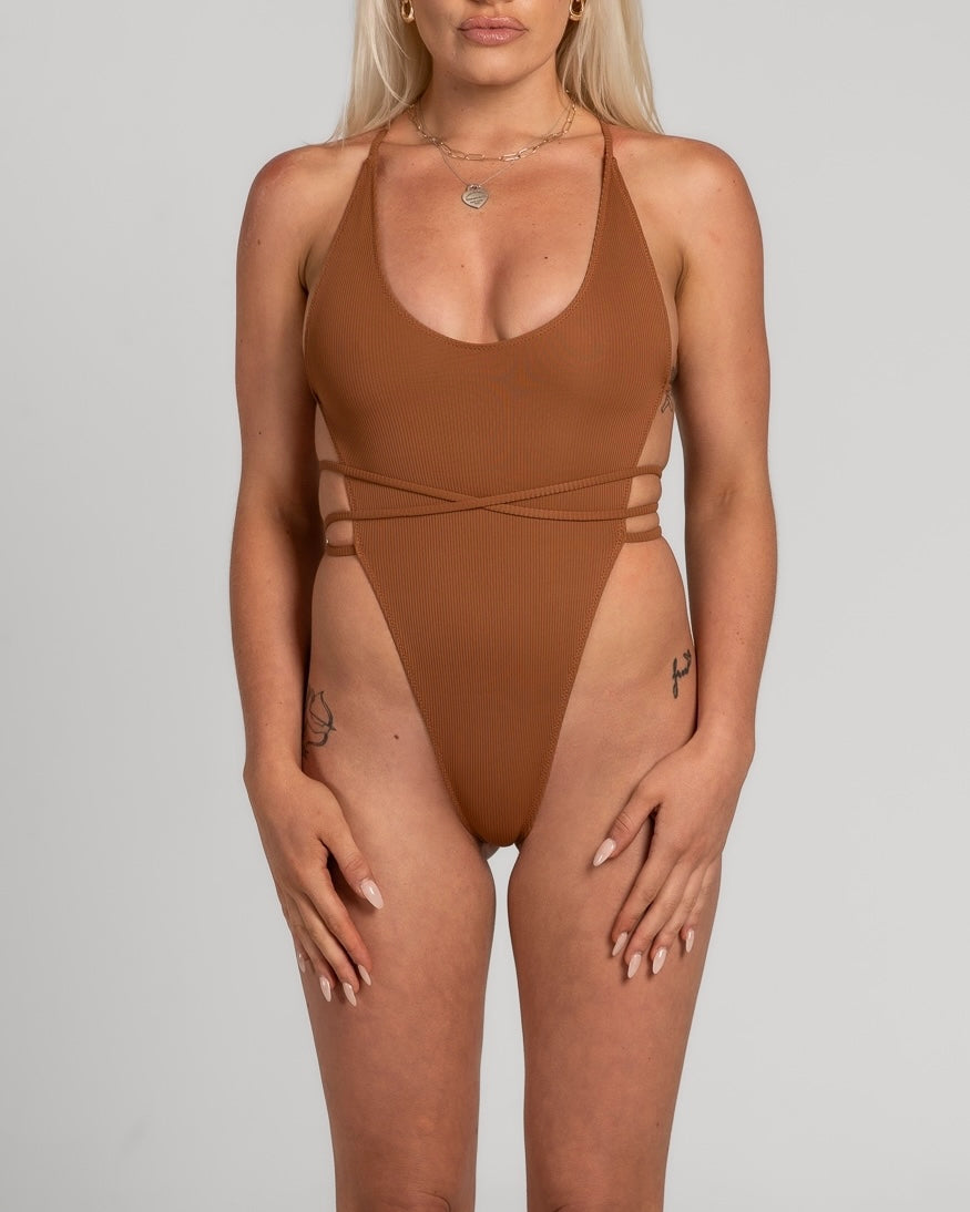 RIBBED COFFEE MALDIVES SWIMSUIT