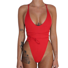Load image into Gallery viewer, RIBBED RED MALDIVES SWIMSUIT
